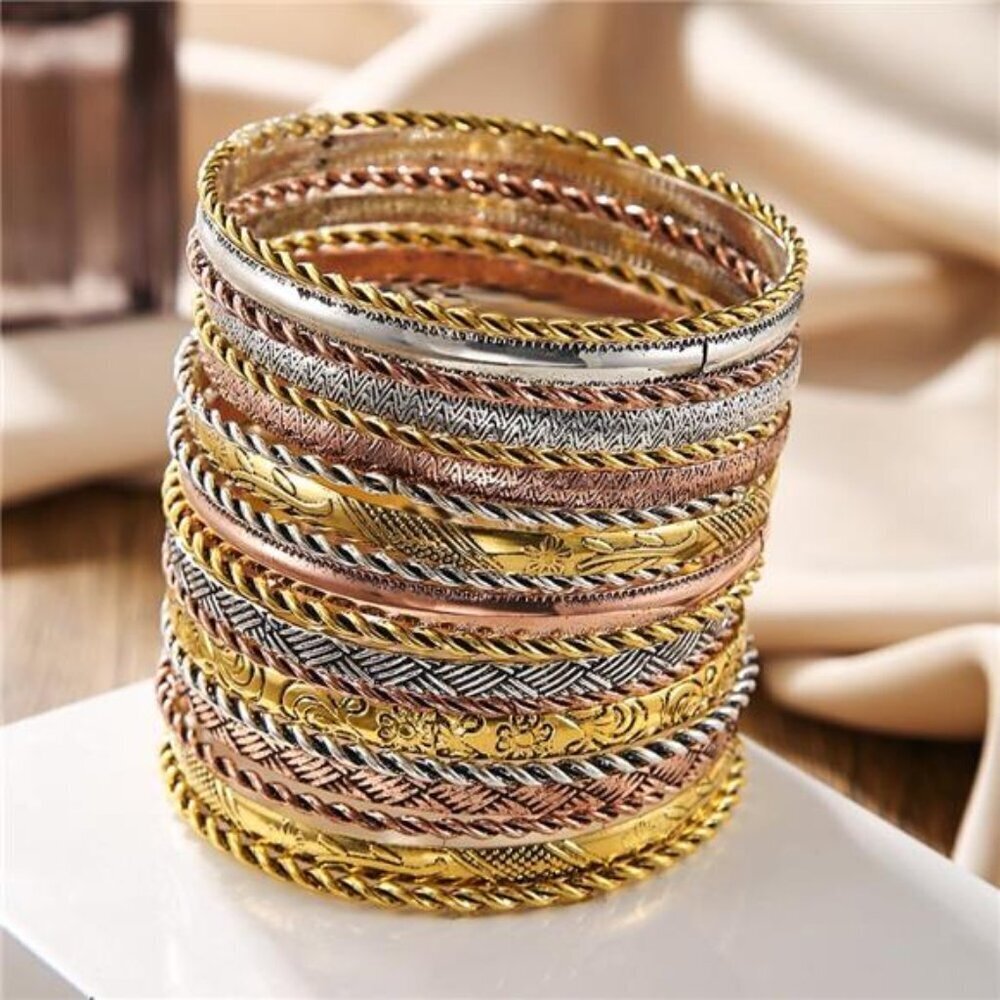 15Pcs Gold Bangle Bracelets for Women - Multi Layer Stackable Textured Versatile - Picture 6 of 6